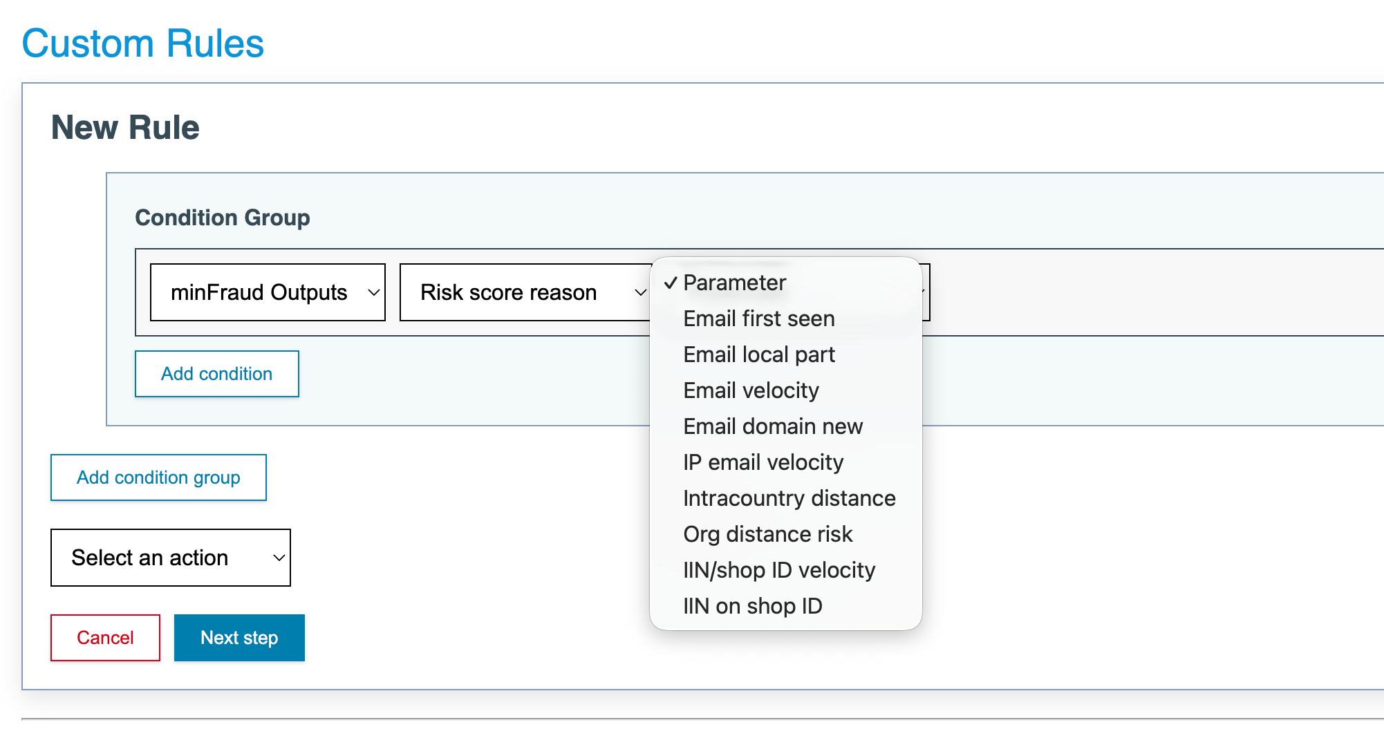 Custom rules risk score reasons